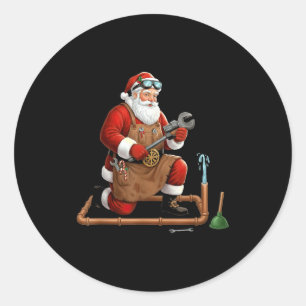 Funny Plumber Santa Christmas Graphic Classic Round Sticker