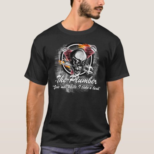 Funny Plumber Skull with Flaming Tools T_Shirt