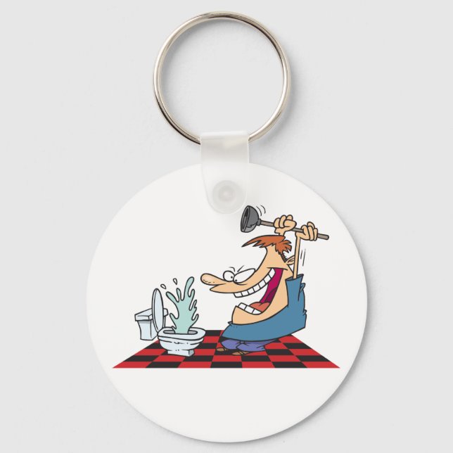 Funny Plumber Unblocking A Toilet Keychain (Front)