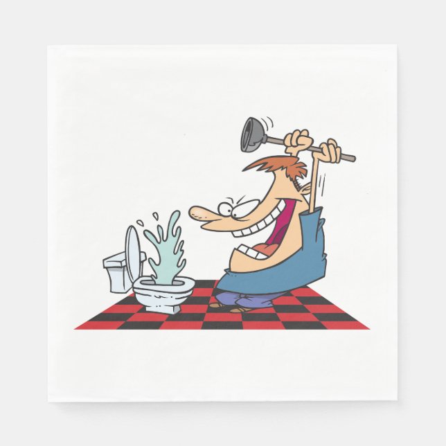 Funny Plumber Unblocking A Toilet Napkins (Front)