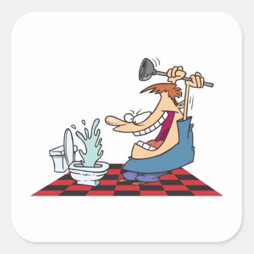 Funny Plumber Unblocking A Toilet Square Sticker