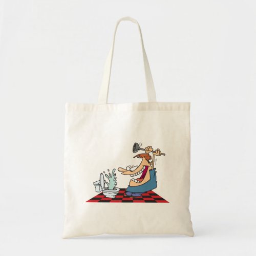 Funny Plumber Unblocking A Toilet Tote Bag