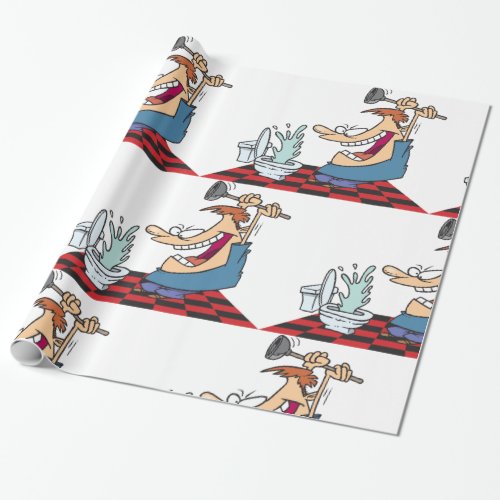 Funny Plumber Unblocking A Toilet Wrapping Paper