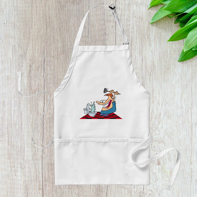 Funny Plumber with Toilet Plunge Humor Adult Apron (Creator Uploaded)