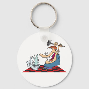 Funny Plumber with Toilet Plunge Humor Keychain