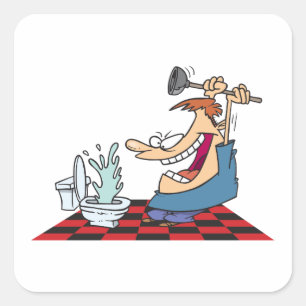 Funny Plumber with Toilet Plunge Humor Square Sticker