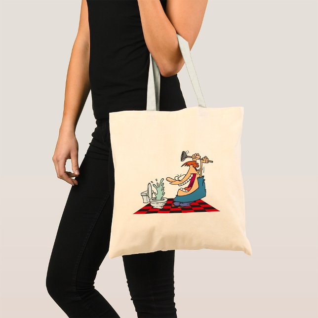 Funny Plumber with Toilet Plunge Humor Tote Bag (Creator Uploaded)