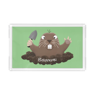 Funny pocket gopher digging cartoon illustration acrylic tray
