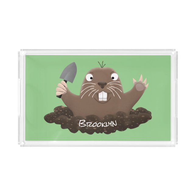 Funny pocket gopher digging cartoon illustration  acrylic tray (Front)