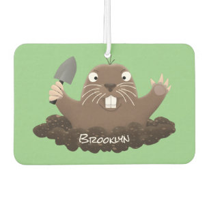 Funny pocket gopher digging cartoon illustration air freshener