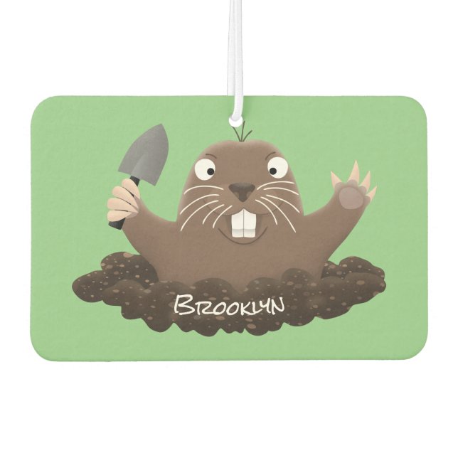 Funny pocket gopher digging cartoon illustration air freshener (Front)