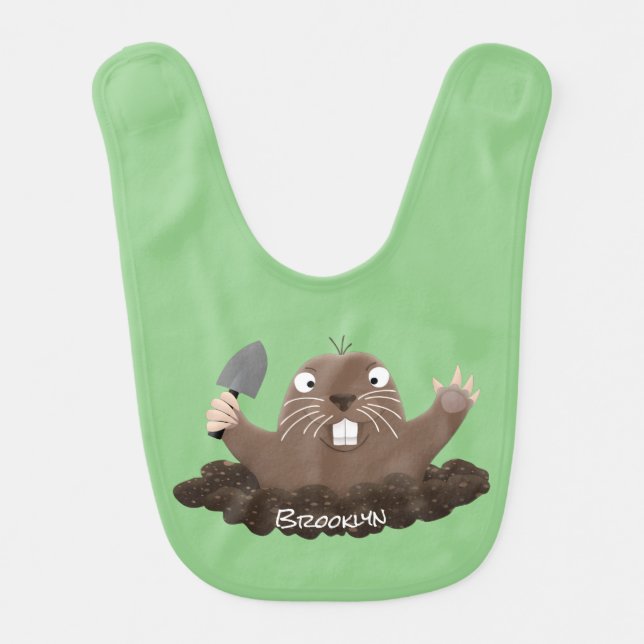 Funny pocket gopher digging cartoon illustration baby bib (Front)