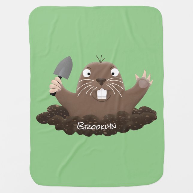 Funny pocket gopher digging cartoon illustration baby blanket (Front)