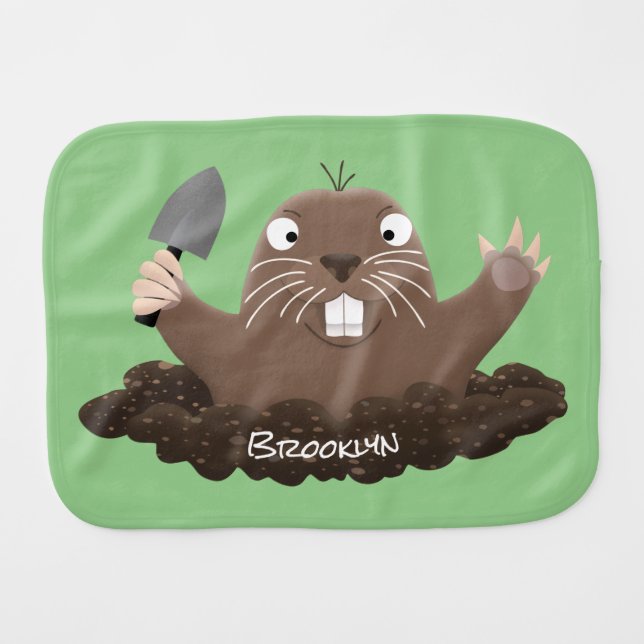 Funny pocket gopher digging cartoon illustration baby burp cloth (Front Horizontal)