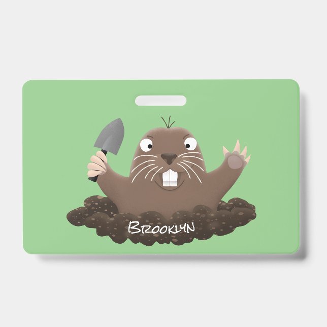 Funny pocket gopher digging cartoon illustration badge (Front)