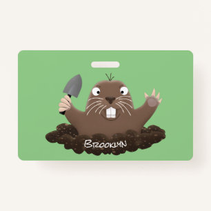 Funny pocket gopher digging cartoon illustration badge