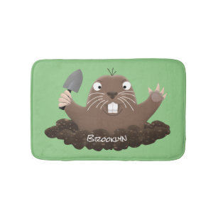 Funny pocket gopher digging cartoon illustration bath mat