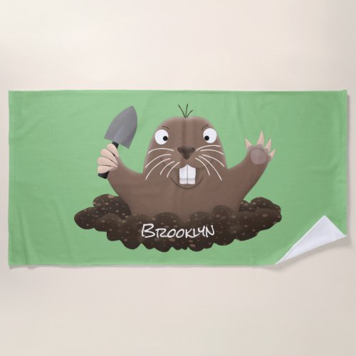 Funny pocket gopher digging cartoon illustration  beach towel