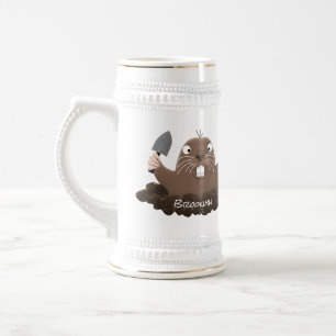 Funny pocket gopher digging cartoon illustration beer stein