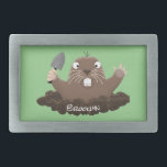 Funny pocket gopher digging cartoon illustration  belt buckle<br><div class="desc">This cute funny pocket gopher is digging with a trowel. Drawn in happy cartoon style.</div>