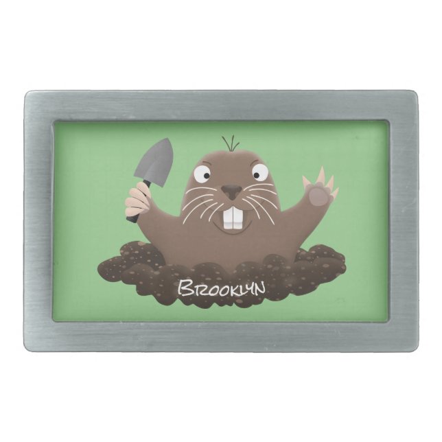 Funny pocket gopher digging cartoon illustration  belt buckle (Front)