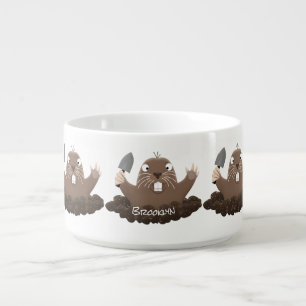 Funny pocket gopher digging cartoon illustration bowl