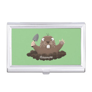 Funny pocket gopher digging cartoon illustration business card case