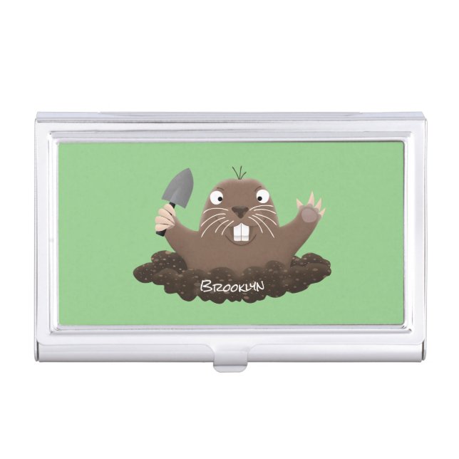 Funny pocket gopher digging cartoon illustration business card case (Front)