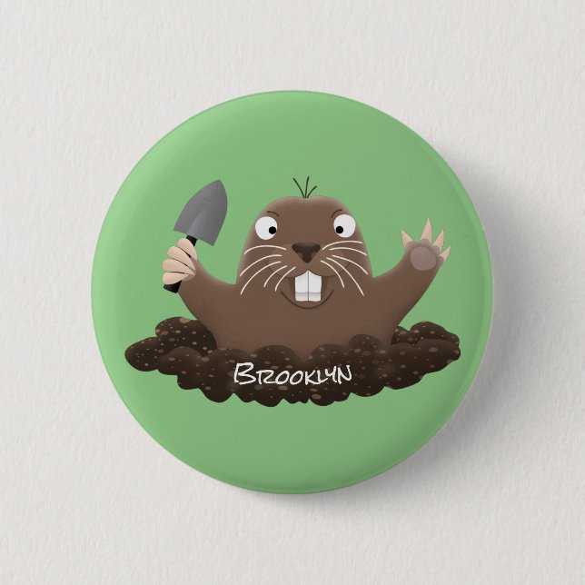 Funny pocket gopher digging cartoon illustration button (Front)