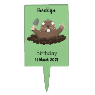 Funny pocket gopher digging cartoon illustration cake topper