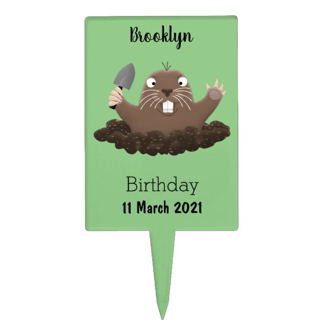 Funny pocket gopher digging cartoon illustration cake topper (Front)