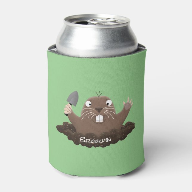 Funny pocket gopher digging cartoon illustration can cooler (Can Front)