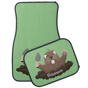 Funny pocket gopher digging cartoon illustration car floor mat