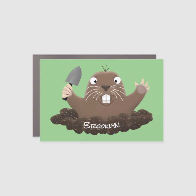 Funny pocket gopher digging cartoon illustration car magnet (Front)