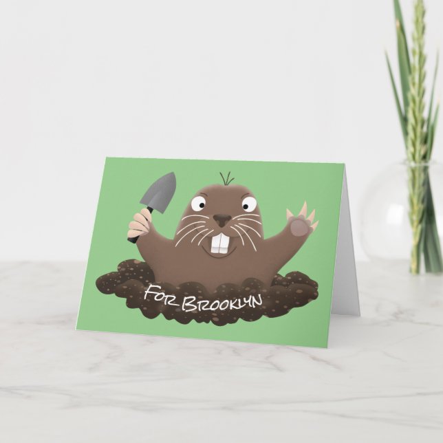 Funny pocket gopher digging cartoon illustration card (Front)