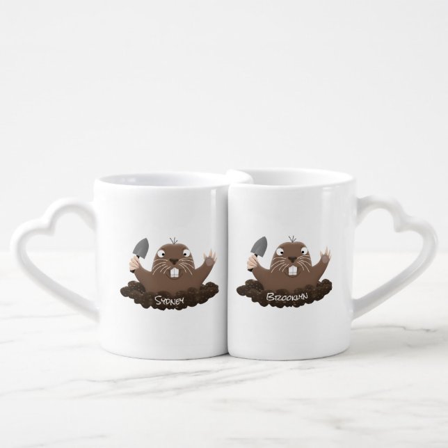 Funny pocket gopher digging cartoon illustration coffee mug set (Front Nesting)