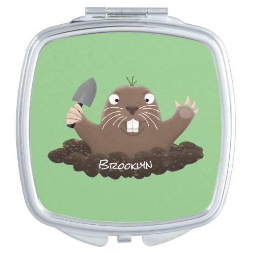 Funny pocket gopher digging cartoon illustration compact mirror