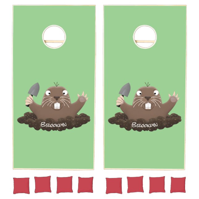 Funny pocket gopher digging cartoon illustration cornhole set (Set)