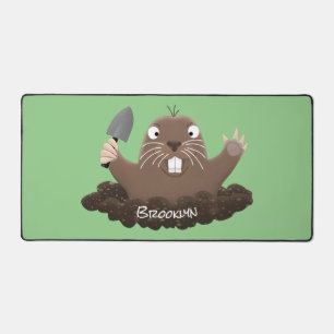 Funny pocket gopher digging cartoon illustration desk mat