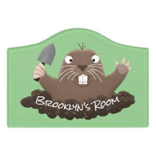 Funny pocket gopher digging cartoon illustration door sign