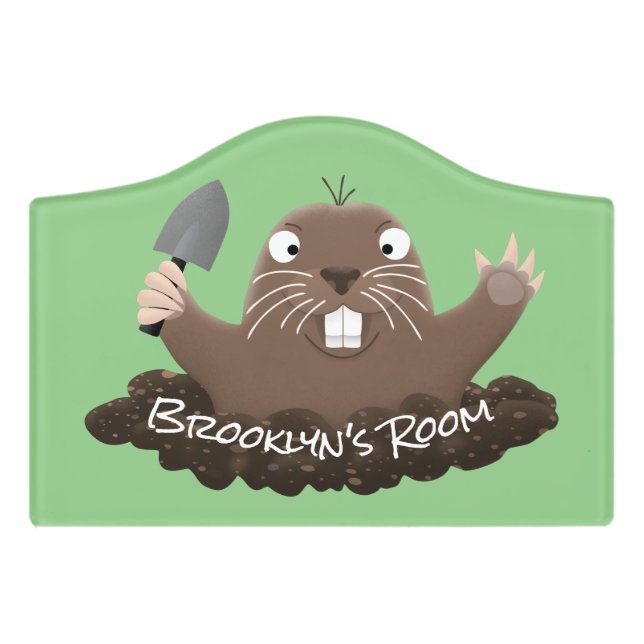 Funny pocket gopher digging cartoon illustration door sign (Small Crest Front)