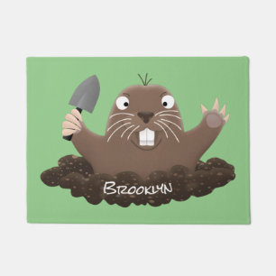 Funny pocket gopher digging cartoon illustration doormat