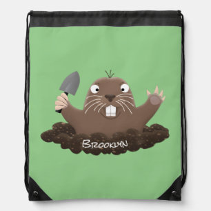 Funny pocket gopher digging cartoon illustration drawstring bag