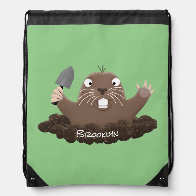 Funny pocket gopher digging cartoon illustration  drawstring bag (Front)