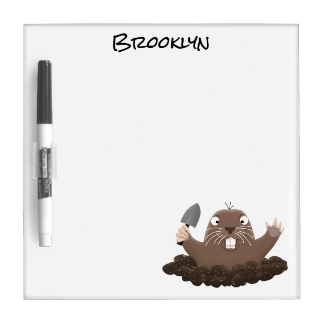 Funny pocket gopher digging cartoon illustration dry erase board (Front)