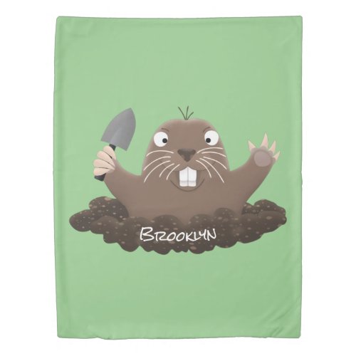 Funny pocket gopher digging cartoon illustration duvet cover