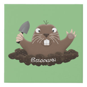 Funny pocket gopher digging cartoon illustration faux canvas print