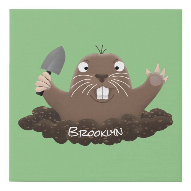 Funny pocket gopher digging cartoon illustration faux canvas print (Front)