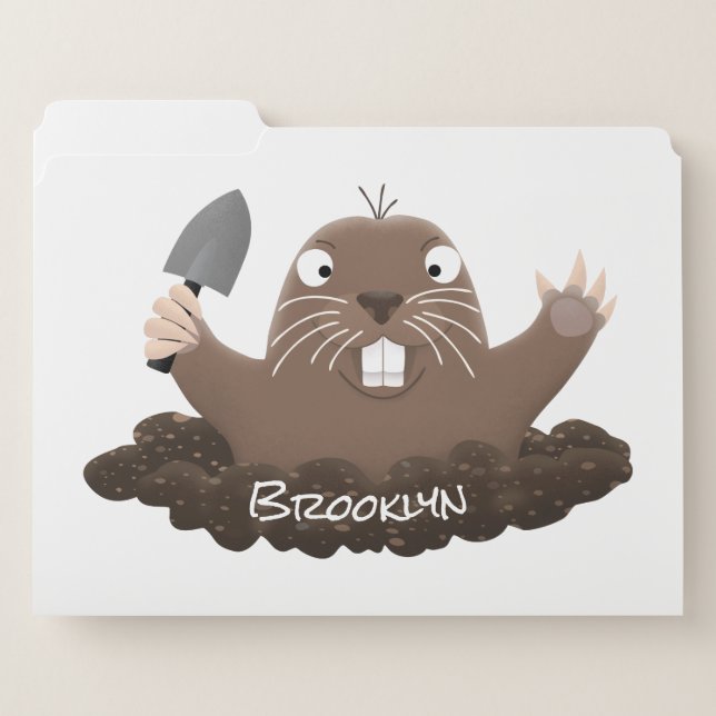 Funny pocket gopher digging cartoon illustration file folder (Front Left)