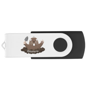 Funny pocket gopher digging cartoon illustration flash drive